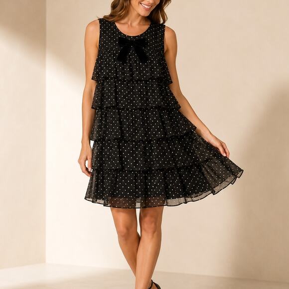 J. Crew Factory Dresses & Skirts - J.Crew Factory Polka Dot Tiered Chiffon Dress LBD Velvet Bow Date Trip CP905 NWT
